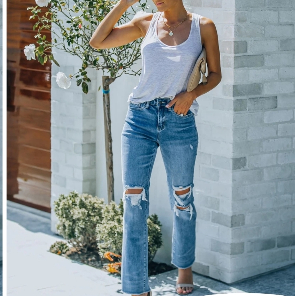 VICI Character High Rise Distressed Straight Denim